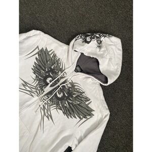 Vintage MMA Elite Full Zip Hoodie White/Gray Mens XL Tribal Wings Grunge Hip Y2K